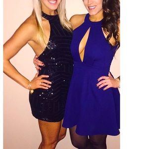 Keyhole Navy Blue Skater Dress